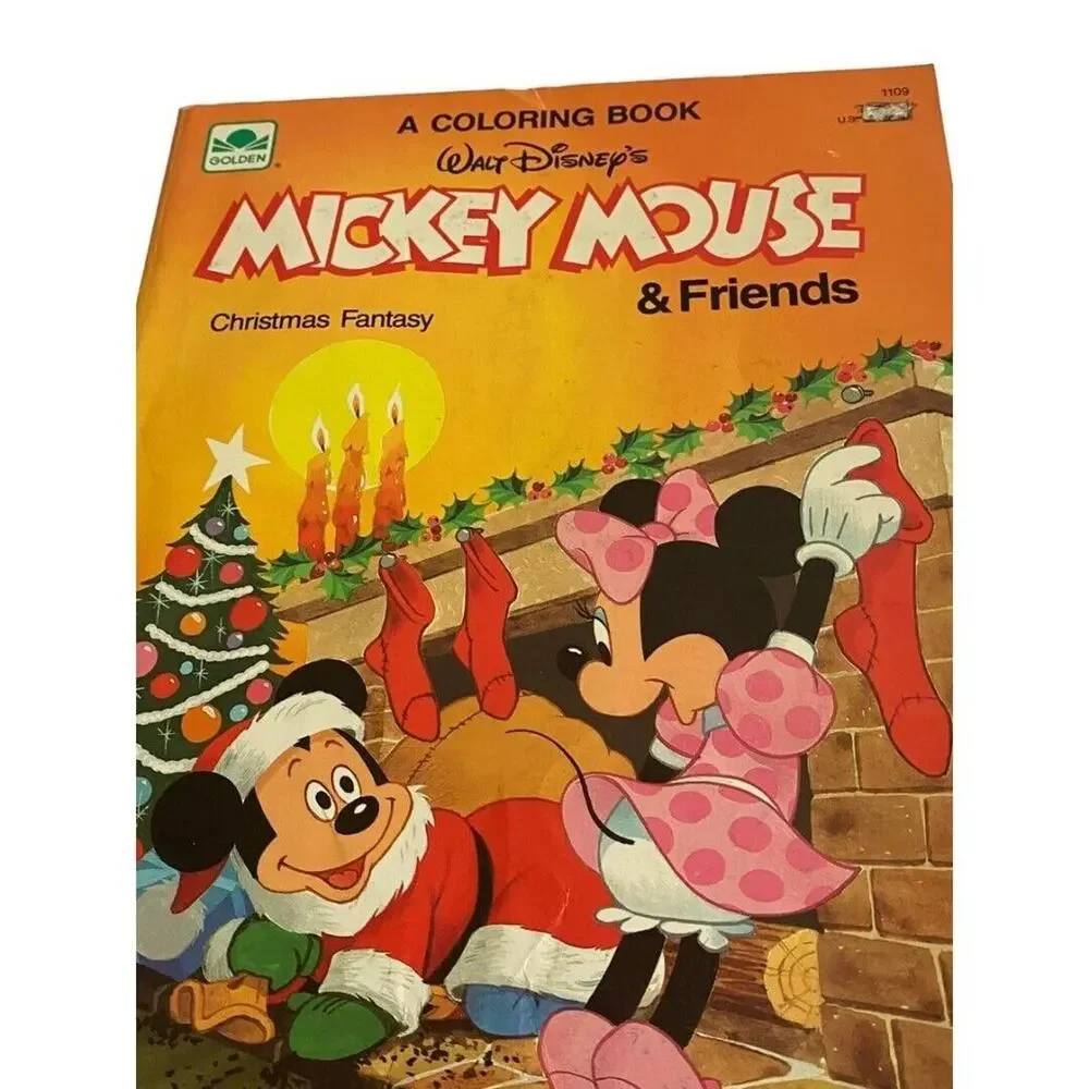 Vintage Mickey Mouse Christmas Fantasy Coloring Book Golden Holiday '87